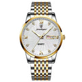 Relógio Luxo Sport - Aço Inoxidável Branco/Dourado 